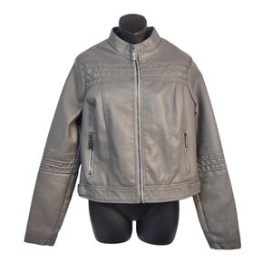 JouJou Women's Gray Faux Leather Jacket Size M